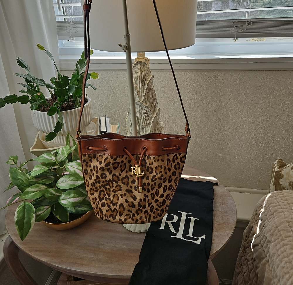Ralph Lauren Leopard-Print Drawstring Bucket Bag … - image 1